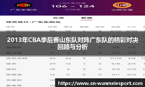 2013年CBA季后赛山东队对阵广东队的精彩对决回顾与分析